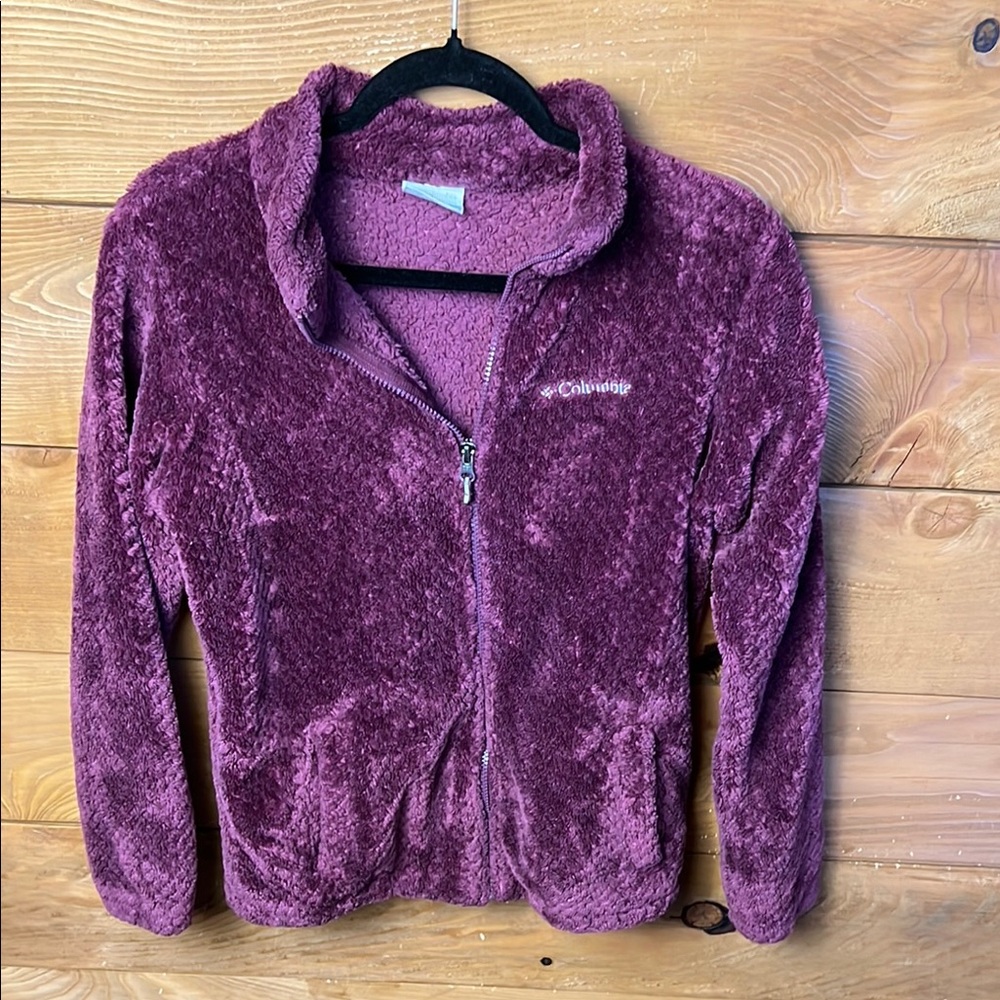Columbia Women's Polyester Plush Sweater Jacket Magenta Medium Pockets Warm‎ Zip
